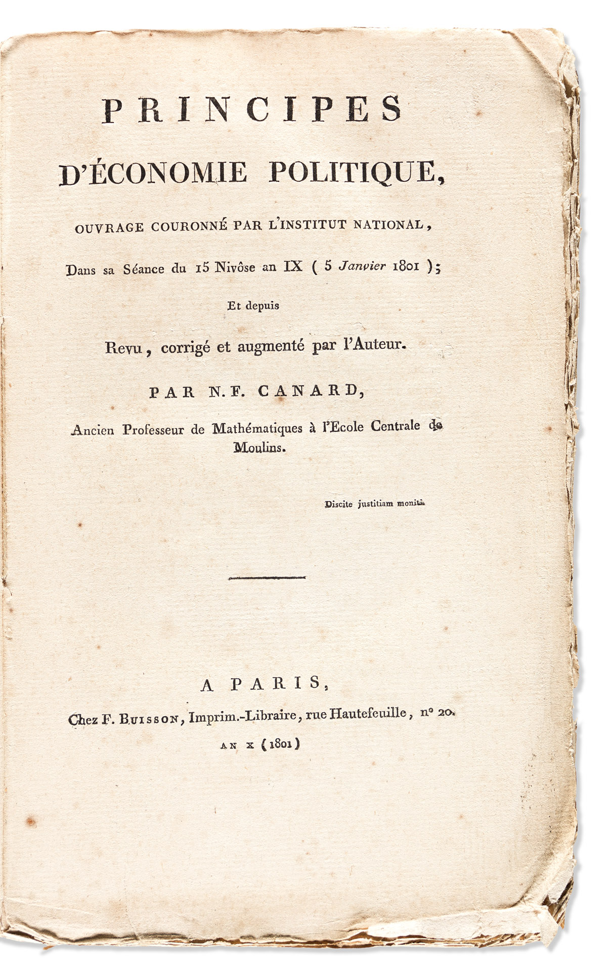 [Economics] Canard, Nicolas-François (c. 1750-1833) Principes dÉconomie Politique.
